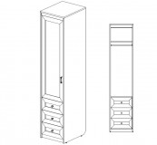 Стрекоза Шкаф 1 дверь, 3 ящика, 488х610х2240 мм